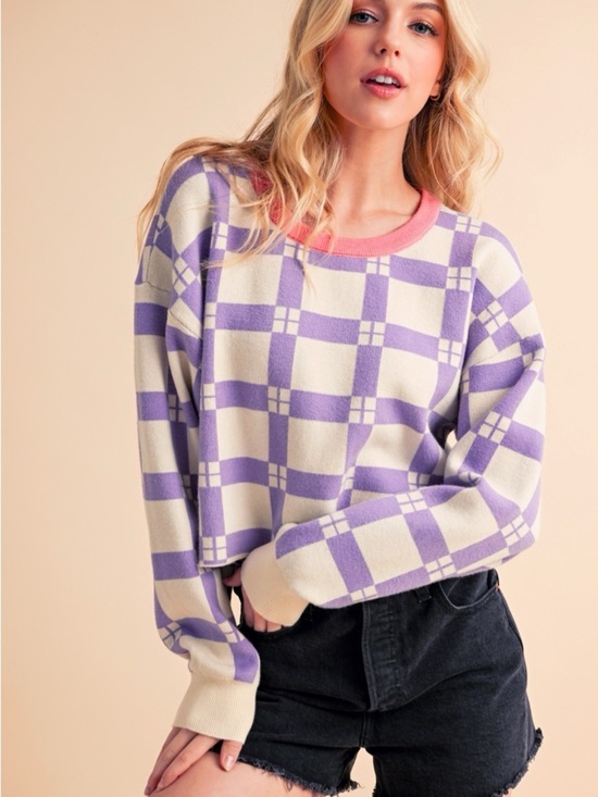Daily Practice Tops - Daily Practice by Anthropologie Pam Plaid Checkered Cropped Sweater • Medium
